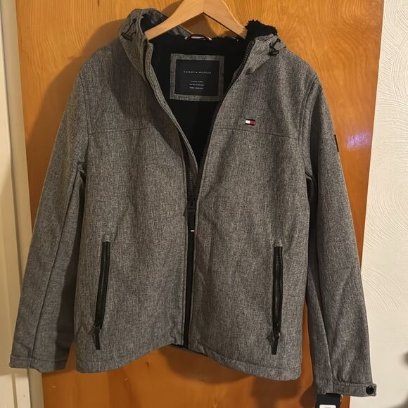 Tommy Hilfiger Jacket Mens Medium Zip Pockets Gray Fleece Sherpa - Picture 1 of 4